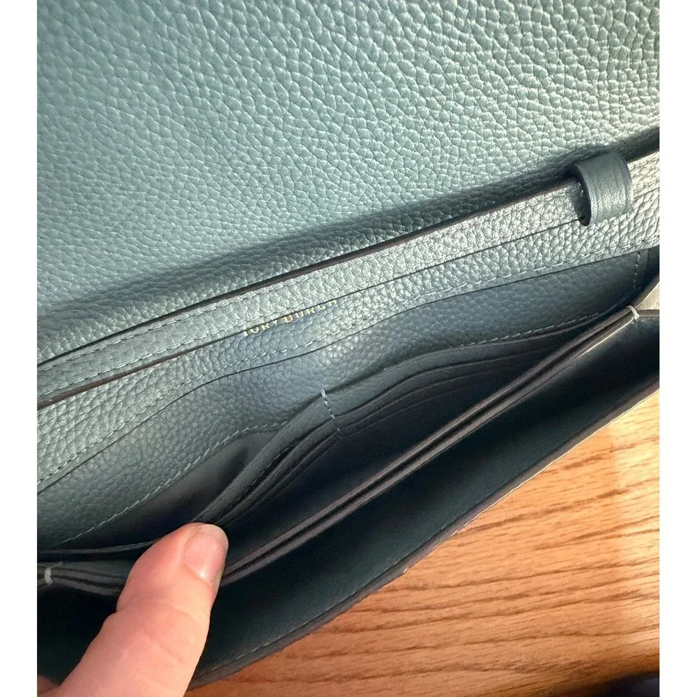 Tory Burch McGraw Wallet  Pebbled Leather Crossbody Bag‎ Teal Blue